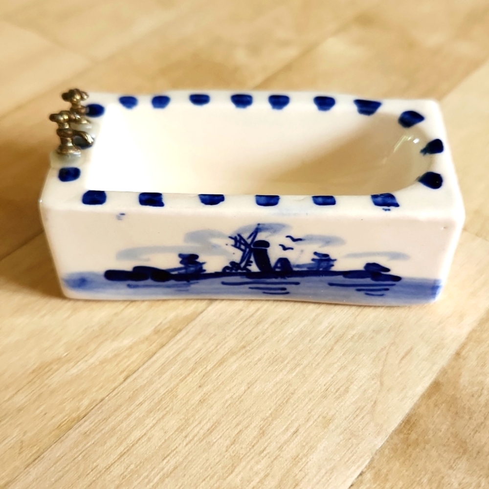 Blue Powder Delft Holland Hand Painted Small Porcelain Bathtub